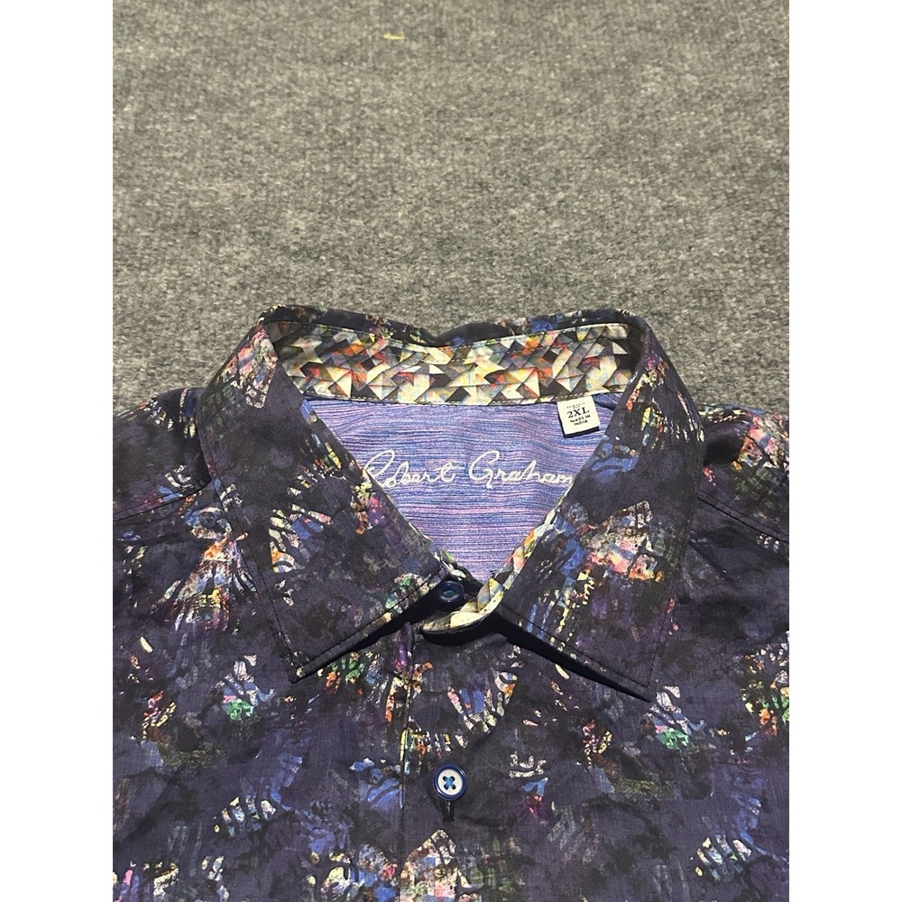 Robert Graham Mens 2XL Button Yo Dress Shirt Purple Geomteric Flip Cuff EUC